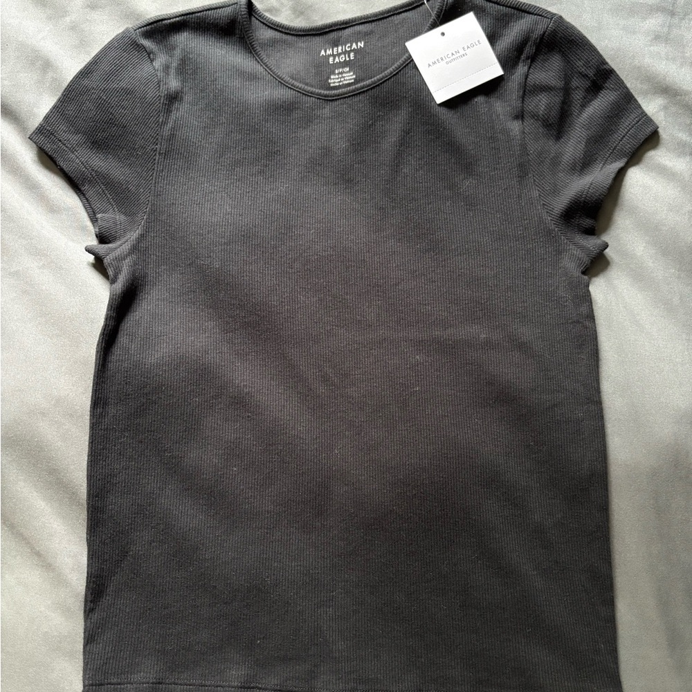 American Eagle Outfitters Black Short Sleeve Ribbed Tee